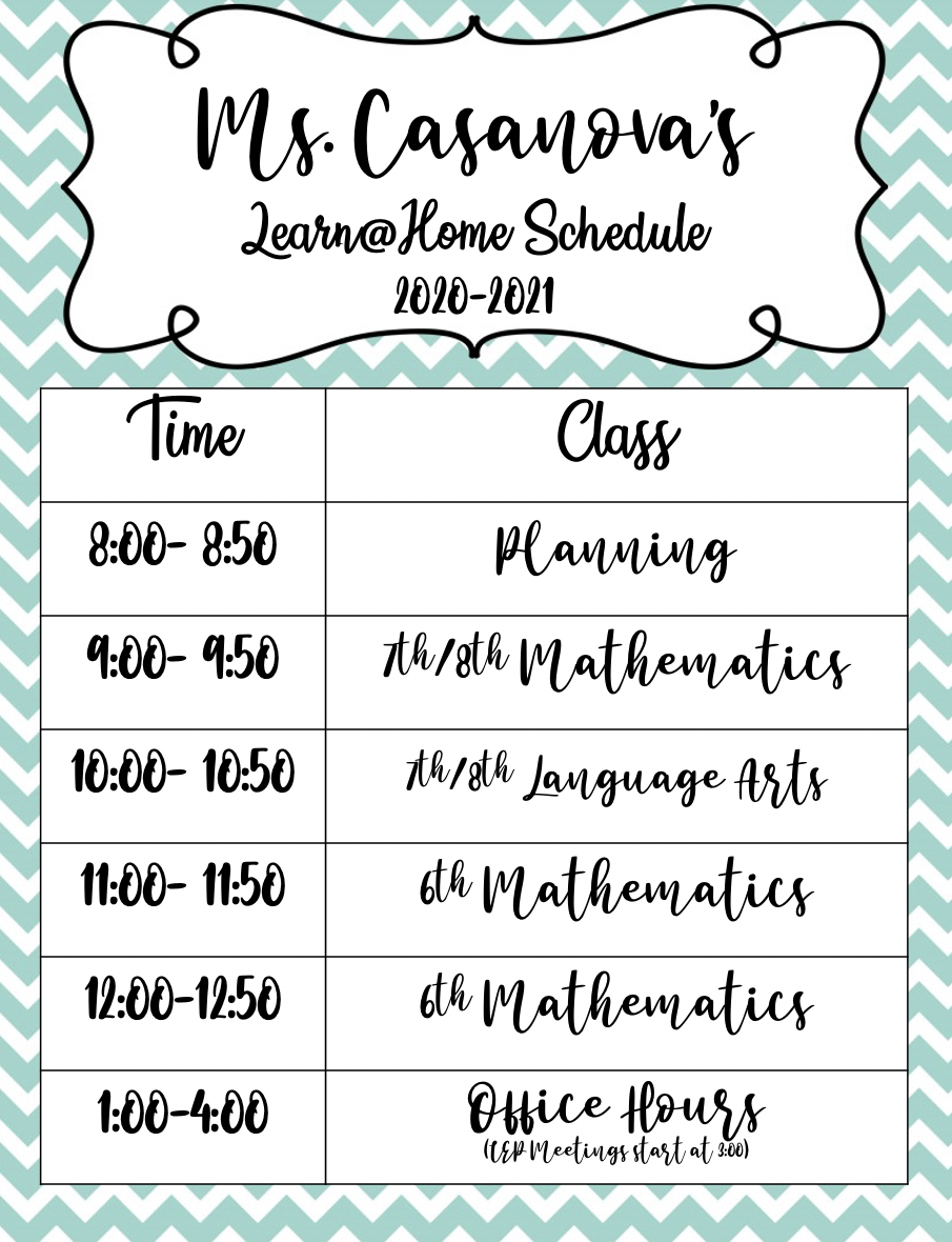 Learn from home schedule Learn from home schedule